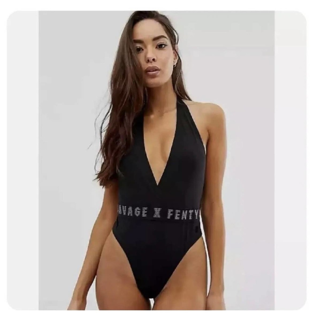 Savage X Fenty logo plunge‎ bodysuit size S
